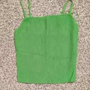 Green Square Neck Ribbed Cropped Top Small